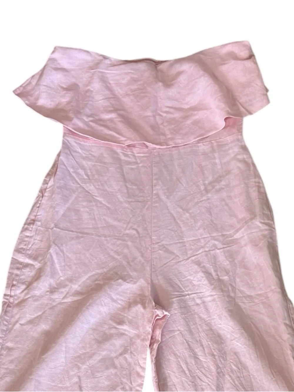 Zara Pink Linen Strapless Cropped Wide Leg Jumpsuit - S